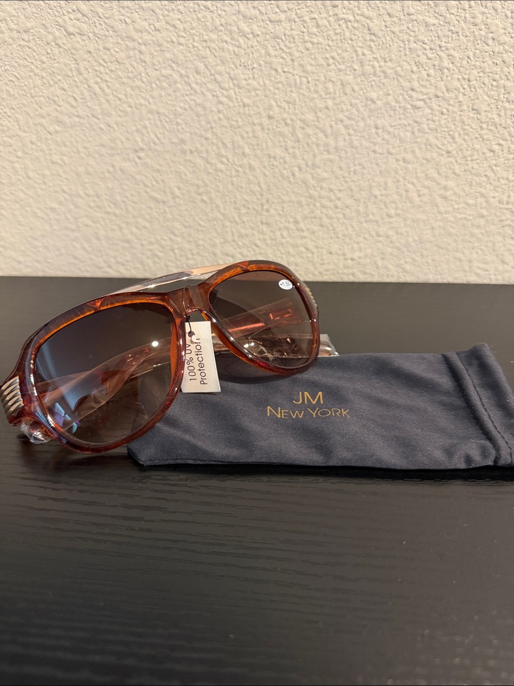JM New York +1.50 Womens Brown Tortoiseshell Aviator Sunglasses